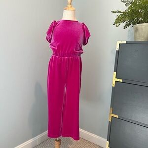 Crewcuts Pink Velvet Jumpsuit with Puffed Sleeves